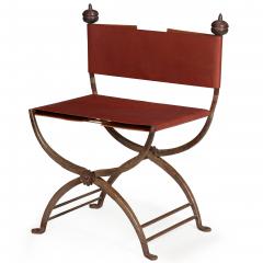 Pair of Wrought Iron and Leather Savonarola Chairs - 4469725