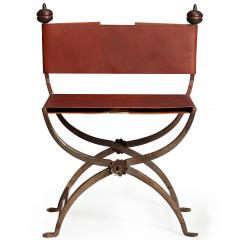 Pair of Wrought Iron and Leather Savonarola Chairs - 4469727