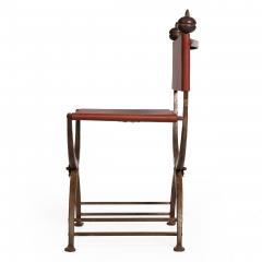 Pair of Wrought Iron and Leather Savonarola Chairs - 4469731