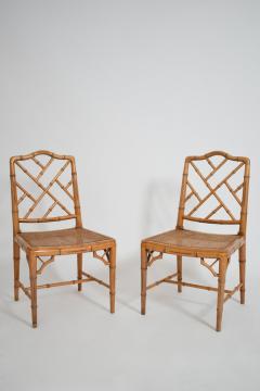 Pair of faux bamboo and canning chairs 1970s  - 4539644