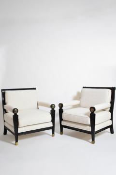 Pair of neoclassical ebonised wood and caning armchairs 1960s  - 4539217