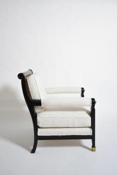 Pair of neoclassical ebonised wood and caning armchairs 1960s  - 4539219