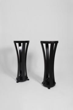 Pair of round black lacquered wooden pedestal tables 1960s  - 4539748