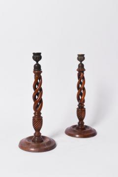Pair of turned wood candlesticks 19th c  - 4562554
