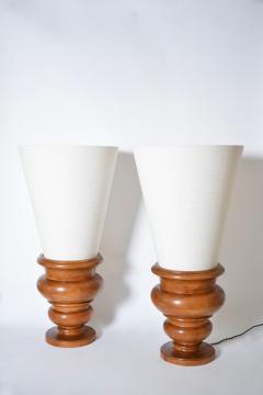 Pair of turned wood lamps 1970s  - 4539458