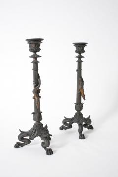 Pair of zoomorphic bronze candle holders XIXth c  - 4562566