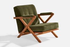 Paul Laszlo Lounge Chair with Oak and Velvet USA 1950s - 4769882