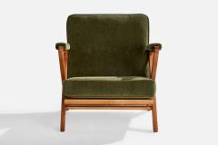 Paul Laszlo Lounge Chair with Oak and Velvet USA 1950s - 4769884