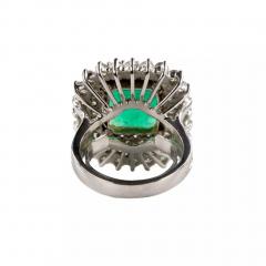 Platinum Ring With Emerald And Diamonds 21st Century - 4779985