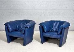 Post Modern Blue Leather Barrel Lounge Chairs 1980 - 2913603