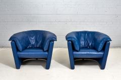 Post Modern Blue Leather Barrel Lounge Chairs 1980 - 2913604