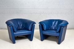 Post Modern Blue Leather Barrel Lounge Chairs 1980 - 2913605