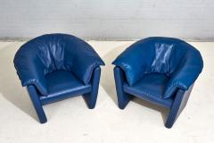 Post Modern Blue Leather Barrel Lounge Chairs 1980 - 2913606