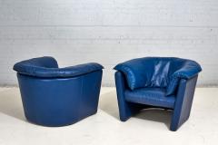 Post Modern Blue Leather Barrel Lounge Chairs 1980 - 2913608