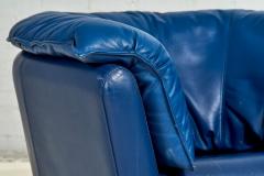 Post Modern Blue Leather Barrel Lounge Chairs 1980 - 2913611