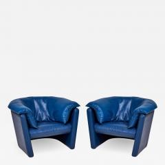 Post Modern Blue Leather Barrel Lounge Chairs 1980 - 2920692