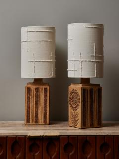 Roger Capron Pair of Roger Capron Ceramic Table Lamp with Dedar Fabric Lampshades - 2921505