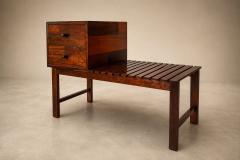 Rosewood Telephone Bench with Two Drawer Cabinet Shearling Cushion 1960s - 4801976