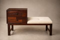 Rosewood Telephone Bench with Two Drawer Cabinet Shearling Cushion 1960s - 4801977