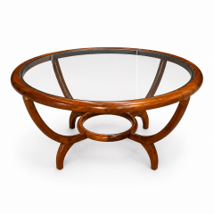 Round Coffee Table in Cavi na Wood Glass by Giuseppe Scapinelli Brazil 1950s - 4801891