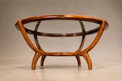 Round Coffee Table in Cavi na Wood Glass by Giuseppe Scapinelli Brazil 1950s - 4801897