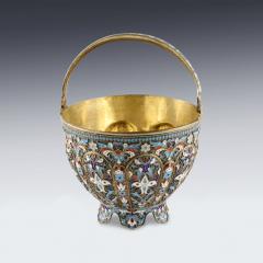 Russian Silver Sugar Bowl In Cloisonne Enamel Russia Moscow 1896 1908 - 4781992