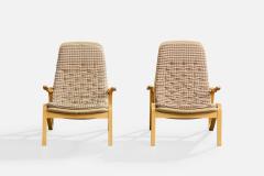 Sam Larsson Sam Larsson Lounge Chairs with Wood Canvas and Fabric Sweden 1970s - 4770485
