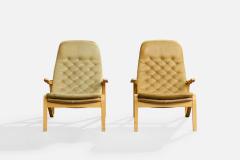 Sam Larsson Sam Larsson Lounge Chairs with Wood Canvas and Leather Sweden 1970s - 4770477