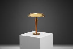Scandinavian Brass and Pine Wood Table Lamp Scandinavia ca 1940s - 2916720