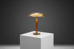 Scandinavian Brass and Pine Wood Table Lamp Scandinavia ca 1940s - 2916721