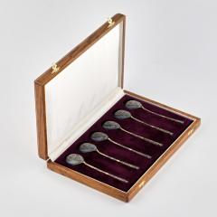 Set Of Six Cloisonne Enamel Silver Teaspoons In A Presentation Case  - 4782050