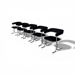 Set of Five Armchairs in Chrome and Black Fabric Pozza Moveis 1960s - 4801757