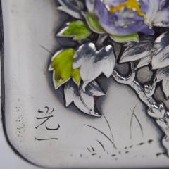 Silver Cigarette Case With Enamel Decor Of Peonies And A Bird Japan - 4781613