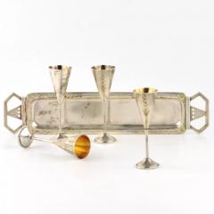 Silver Cognac Set With Four Gilt Shot Cups And Tray Ivan Khlebnikov - 4782108