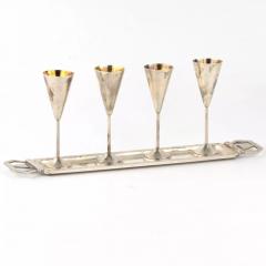 Silver Cognac Set With Four Gilt Shot Cups And Tray Ivan Khlebnikov - 4782109