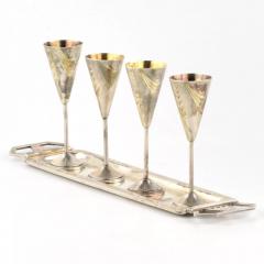 Silver Cognac Set With Four Gilt Shot Cups And Tray Ivan Khlebnikov - 4782110