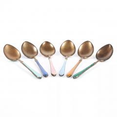 Silver Guilloche Enamel Spoon Set In Original Presentation Case Western Europe - 4781771