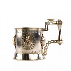 Silver Tea Glass Holder With Relief Medallions In The Neo Russian Style  - 4781654
