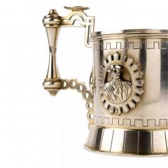 Silver Tea Glass Holder With Relief Medallions In The Neo Russian Style  - 4781656