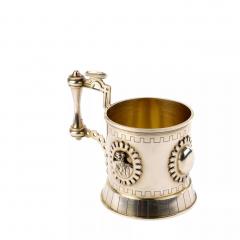 Silver Tea Glass Holder With Relief Medallions In The Neo Russian Style  - 4781662