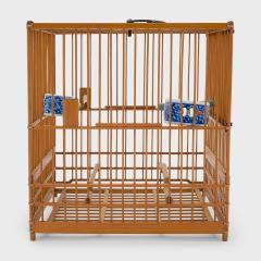 Square Bamboo Birdcage with Blue White Waterpots - 4165340