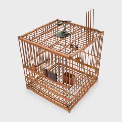 Square Bamboo Birdcage with Scroll Charm - 4165458