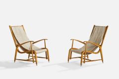 Studio BBPR Attribution Lounge Chairs with Oak Brass and Canvas Italy 1950s - 4773830