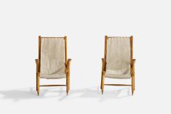 Studio BBPR Attribution Lounge Chairs with Oak Brass and Canvas Italy 1950s - 4773833