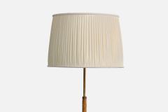 Swedish Designer Floor Lamp with Brass Leather and Fabric Sweden 1940s - 4778262