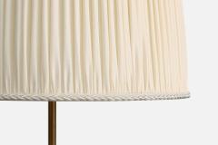 Swedish Designer Floor Lamp with Brass Leather and Fabric Sweden 1940s - 4778263