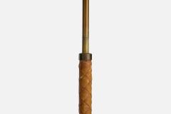 Swedish Designer Floor Lamp with Brass Leather and Fabric Sweden 1940s - 4778264