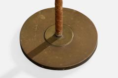 Swedish Designer Floor Lamp with Brass Leather and Fabric Sweden 1940s - 4778265