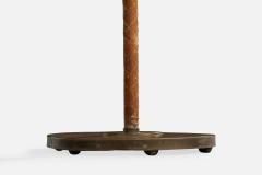 Swedish Designer Floor Lamp with Brass Leather and Fabric Sweden 1940s - 4778266