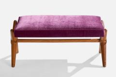 T H Robsjohn Gibbings Bench with Walnut and Velvet USA 1950s - 4772065
